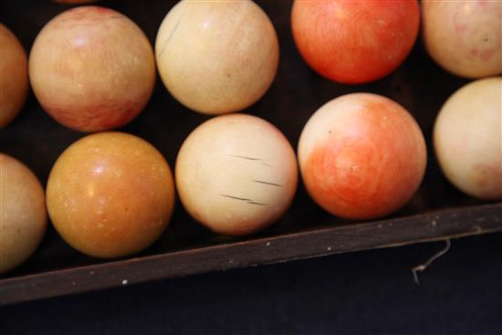 A collection of thirty seven ivory snooker balls, each ball approx 5cm diameter